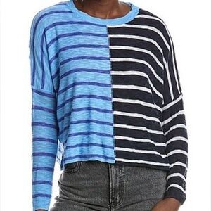 Chic Striped Blue and Black Long Sleeve Top